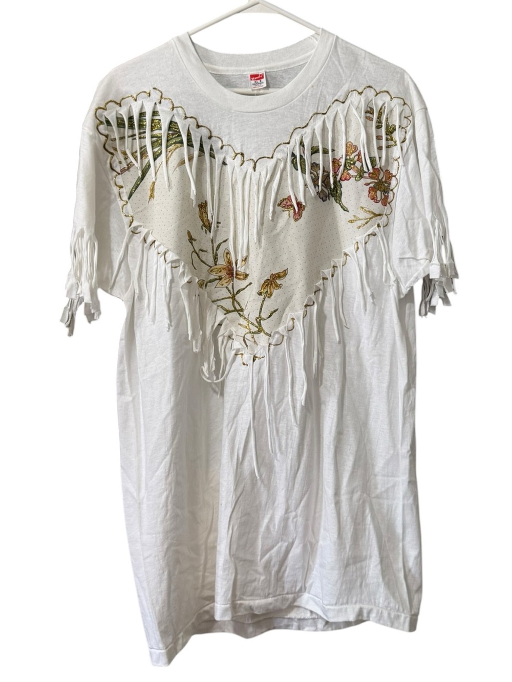 Hanes Glitter Fringe T-Shirt Native Southwest Tee Women Size XL Cotton USA MADE